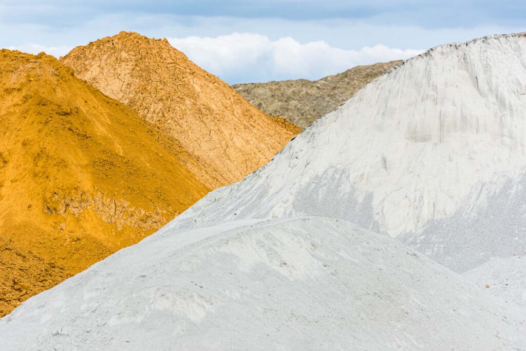 Piles of clay raw material